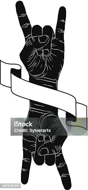 Rock On Hand Creative Sign With Two Hands An Ribbon Stock Illustration - Download Image Now