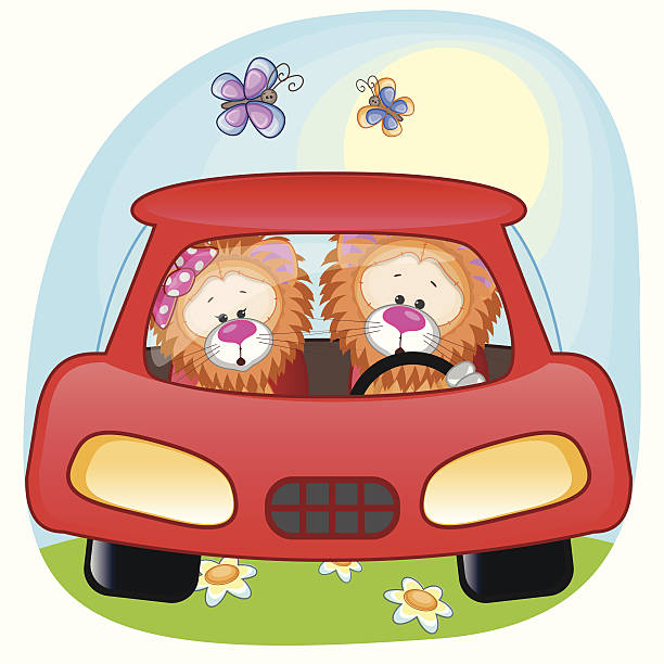 illustrations, cliparts, dessins animés et icônes de deux lions dans une voiture - illustration and painting image computer graphic lion