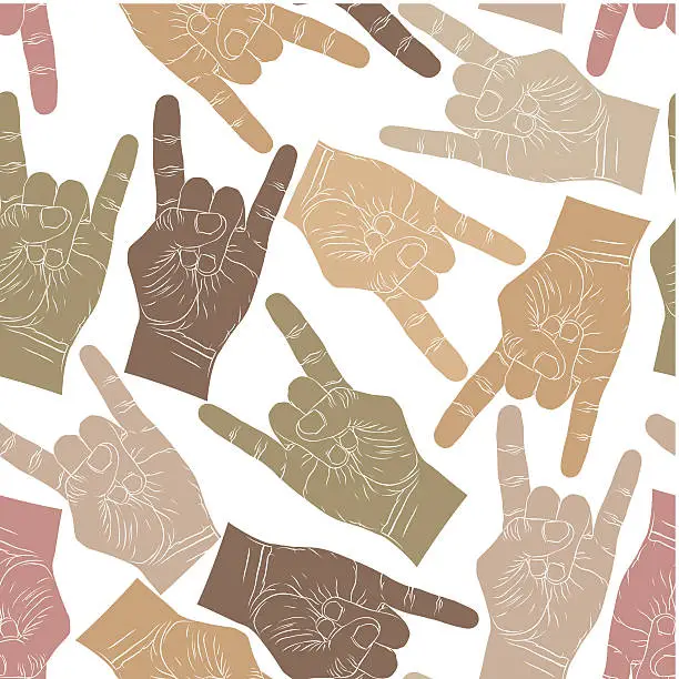 Vector illustration of Rock hands seamless pattern, rock, metal, rock and roll music