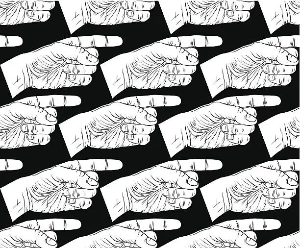 Vector illustration of Finger pointing hands seamless pattern, black and white vector