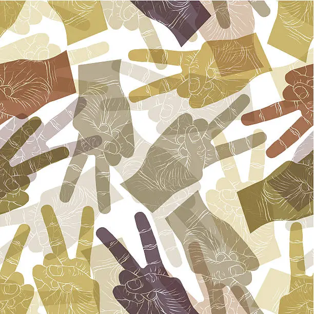 Vector illustration of Victory hand signs seamless pattern, vector background for wallp