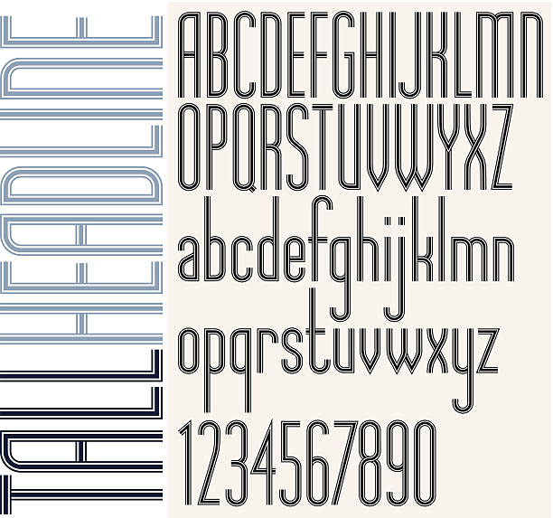 Stripes Retro Style Graphic Font Stok Vektör Sanatı & Daktilo