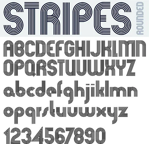 Vector illustration of Stripes retro style graphic font.