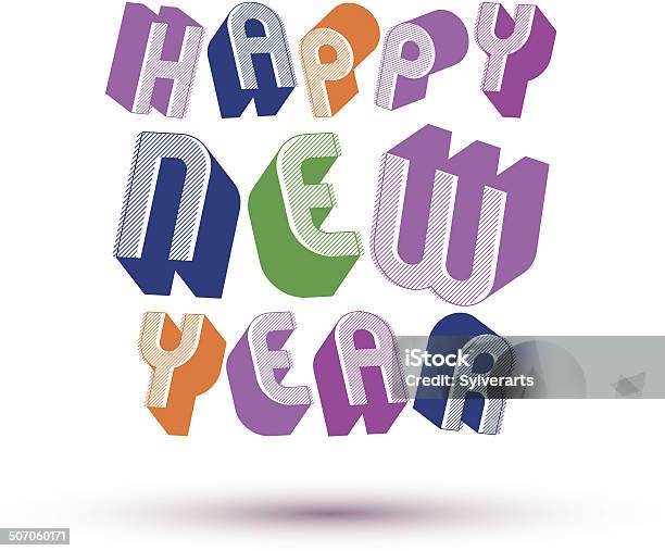 Szczęśliwego Nowego Roku Karty Z Wyrażenie 3d Retro Geometrycznej Liter - Stockowe grafiki wektorowe i więcej obrazów 2014
