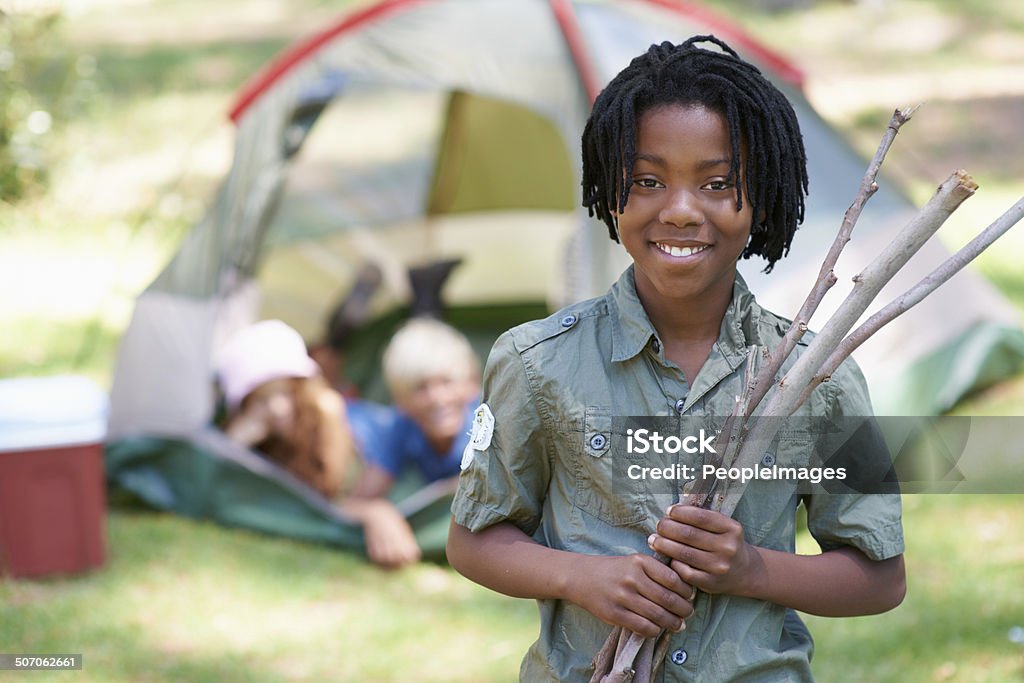 I'll build my own tent Shot of a group of children camping 14-15 Years Stock Photo