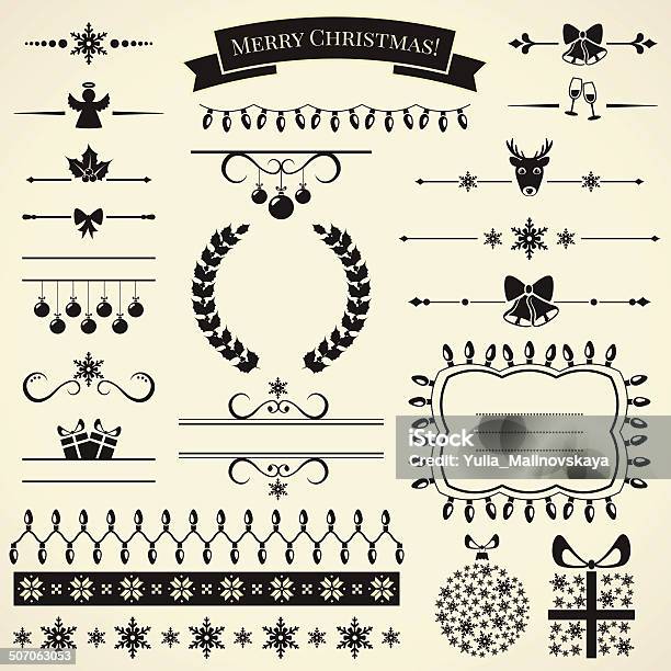 Sammlung Von Weihnachten Designelemente Vektorillustration Stock Vektor Art und mehr Bilder von Weihnachten
