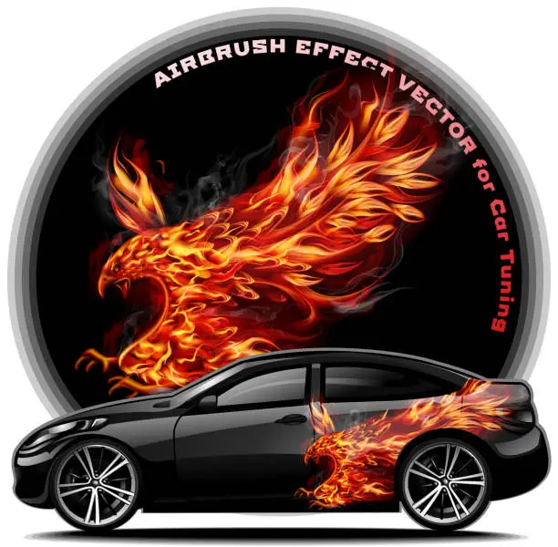 Vector illustration of Fiery Eagle - Airbrush effect vector