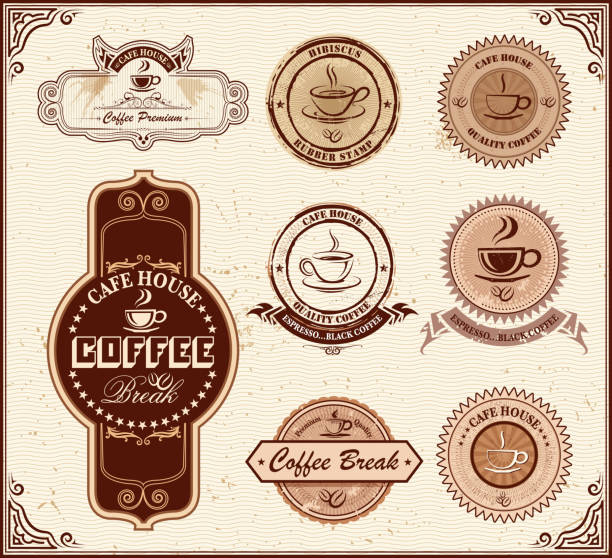 старый кофе этикетки - steam black coffee heat drink stock illustrations