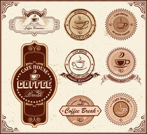 old coffee labels design of vector retro coffee labels.This file was recorded with adobe illustrator cs4 transparent. EPS10 format. black coffee swirl stock illustrations