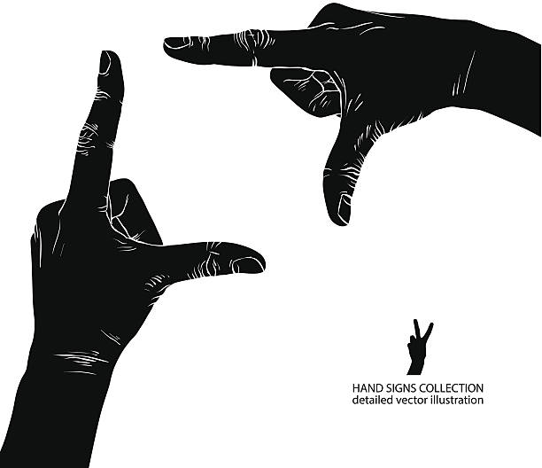 Hands shaped in viewfinder, detailed black vector illustration Hands shaped in viewfinder, detailed black and white vector illustration. finger frame stock illustrations