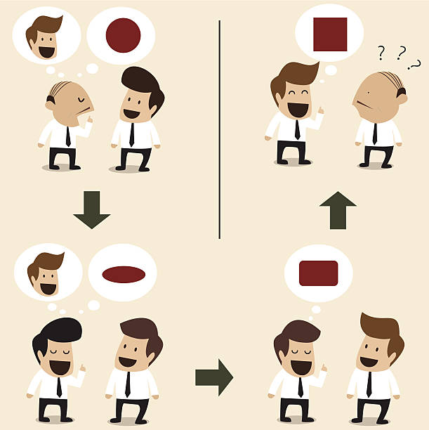 Indirect conversation make wrong result Two man talking together with Indirect conversation make wrong result lying friends quotes stock illustrations