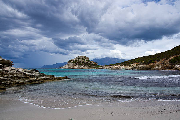 Seaboard way through Desert of Agriates to plage of Saleccia stock photo