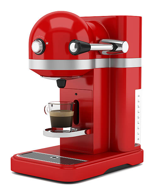 red coffee machine isolated on white background red coffee machine isolated on white background espresso maker stock pictures, royalty-free photos & images