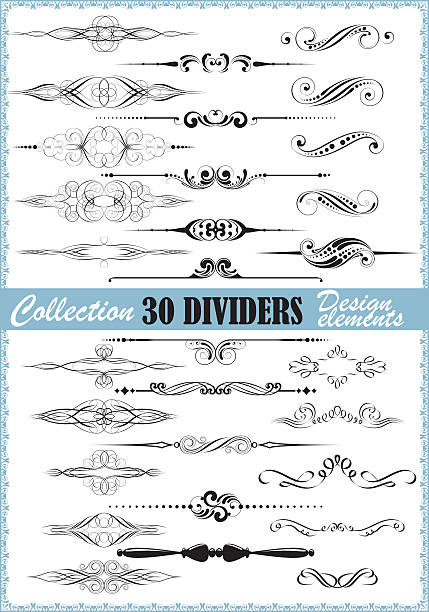 коллекция элементов дизайна, разделители и - spiral plant attribute style invitation stock illustrations