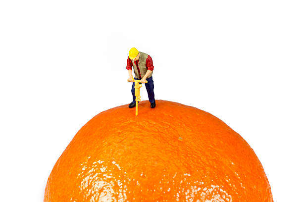 istock Miniature Worker On Top Of An Orange 507068232