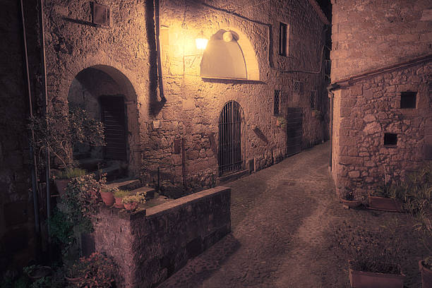 istock Medieval town street at night 507069042