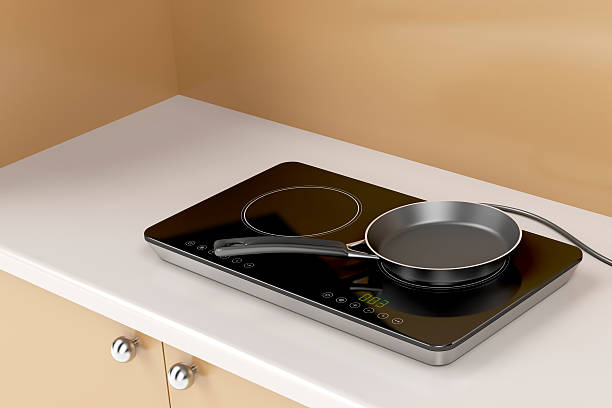 Double induction cooktop and frying pan Double induction cooktop with frying pan in the kitchen electromagnetic induction stock pictures, royalty-free photos & images
