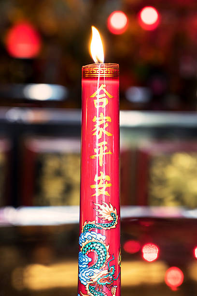 istock Burning chinese candle in temple 507071374