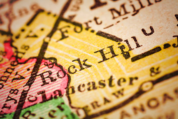 Rock Hill, South Carolina on 1880's map. Selective focus and Canon EOS 5D Mark II with MP-E 65mm macro lens.