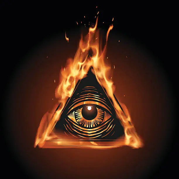 Vector illustration of All seeing eye in flame