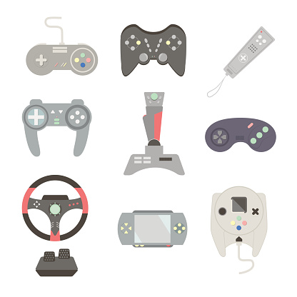 Video Games Instruments Controller Game Joystick And Controller Set Various Devices Stock Illustration ...