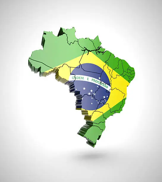 Brazil map with shadow effect on a gray background.
