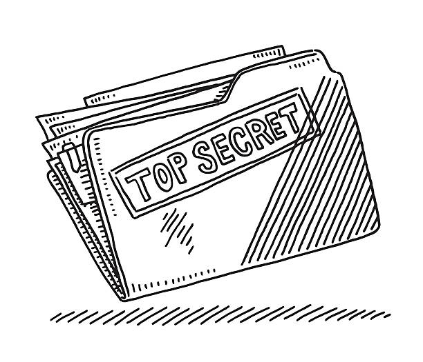 Office File Folder Top Secret Documents Drawing Hand-drawn vector drawing of an Office File Folder with Top Secret Documents. Black-and-White sketch on a transparent background (.eps-file). Included files are EPS (v10) and Hi-Res JPG. top secret illustrations stock illustrations