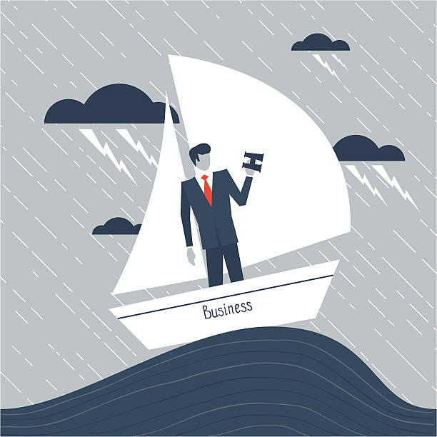 illustrazioni stock, clip art, cartoni animati e icone di tendenza di affari avendo difficoltà - storm sea business uncertainty