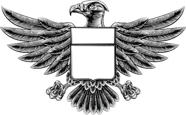 Vector illustration of Woodcut Eagle Shield