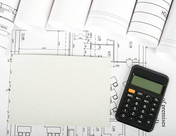 istock Blank card with calculator on blueprint 507081678