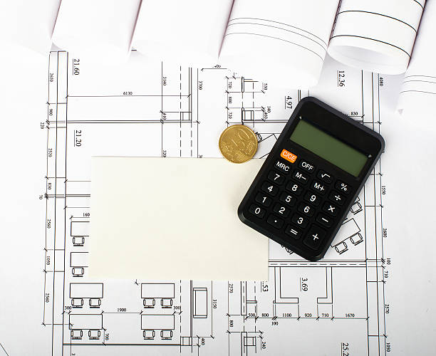 istock Blank card with calculator on blueprint 507082794