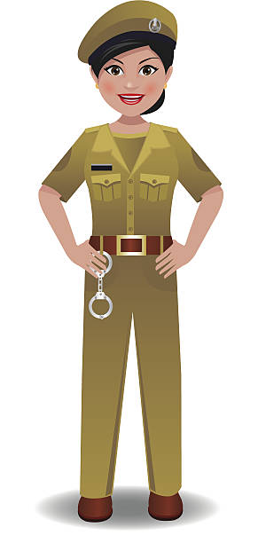 Indian Police woman in uniform standing with hands on hips An Indian police constable woman in uniform standing with hands on hips. This is a EPS 10 file with neatly named layers. superintendent stock illustrations