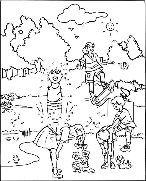 Vector illustration of Coloring book Children playing
