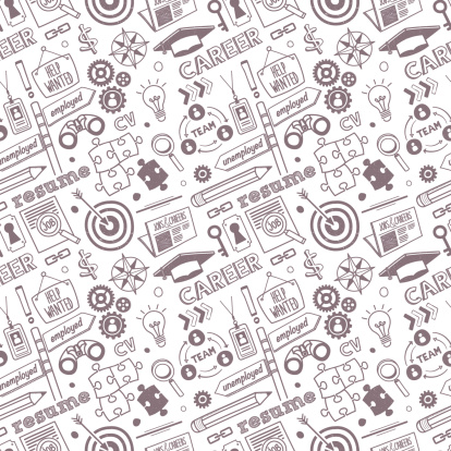 Seamless vector background contains doodle jobs & career drawings.