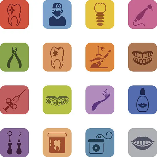 Vector illustration of Colorful Dental Icon Set