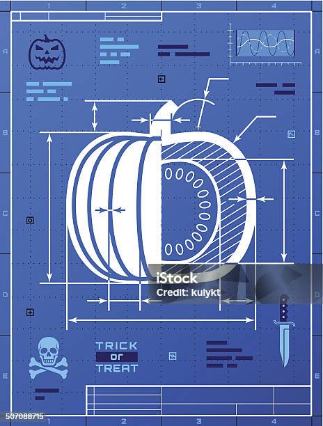 Citrouille Blueprint De Dessinimage Vecteurs libres de droits et plus d'images vectorielles de Plan d'architecte - Plan d'architecte, Citrouille, Fruit