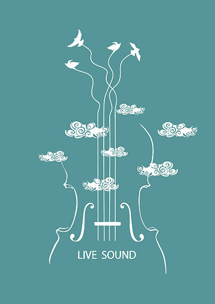 ilustraciones, imágenes clip art, dibujos animados e iconos de stock de violonchelo y aves en el cielo - musical instrument string illustrations