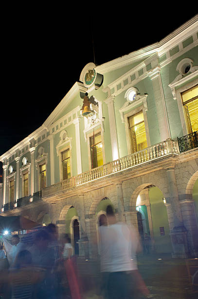 Government palace at night in Merida, Mexico stock photo