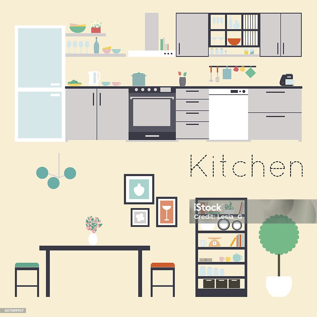 Kitchen Interior Vector Illustration Stock Illustration - Download ...
