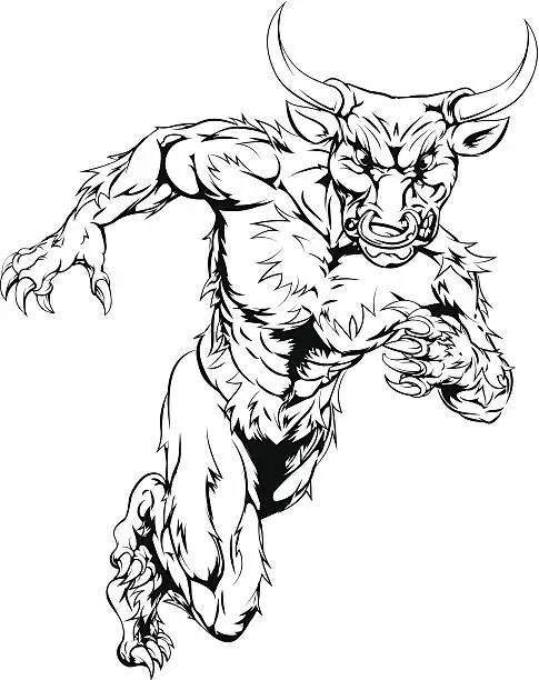 Vector illustration of Minotaur bull sports mascot running