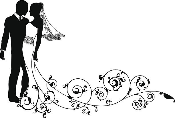 невеста и жених с цветочным рисунком - love computer graphic dancing people stock illustrations