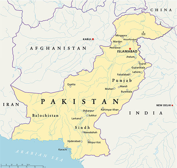 illustrazioni stock, clip art, cartoni animati e icone di tendenza di mappa politica in pakistan - pakistan