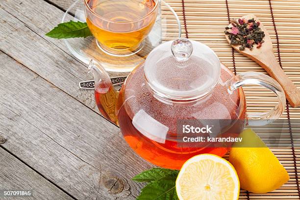 Green Tea With Lemon And Mint Stock Photo - Download Image Now - Backgrounds, Camellia sinensis, Citrus Fruit