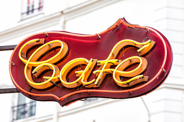 de café, paris, frança - fabolous sign neon light day - fotografias e filmes do acervo