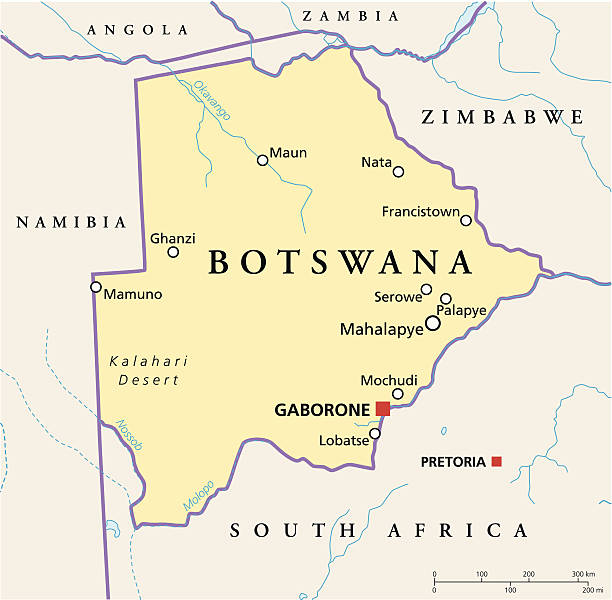 illustrazioni stock, clip art, cartoni animati e icone di tendenza di mappa politica del botswana - pretoria