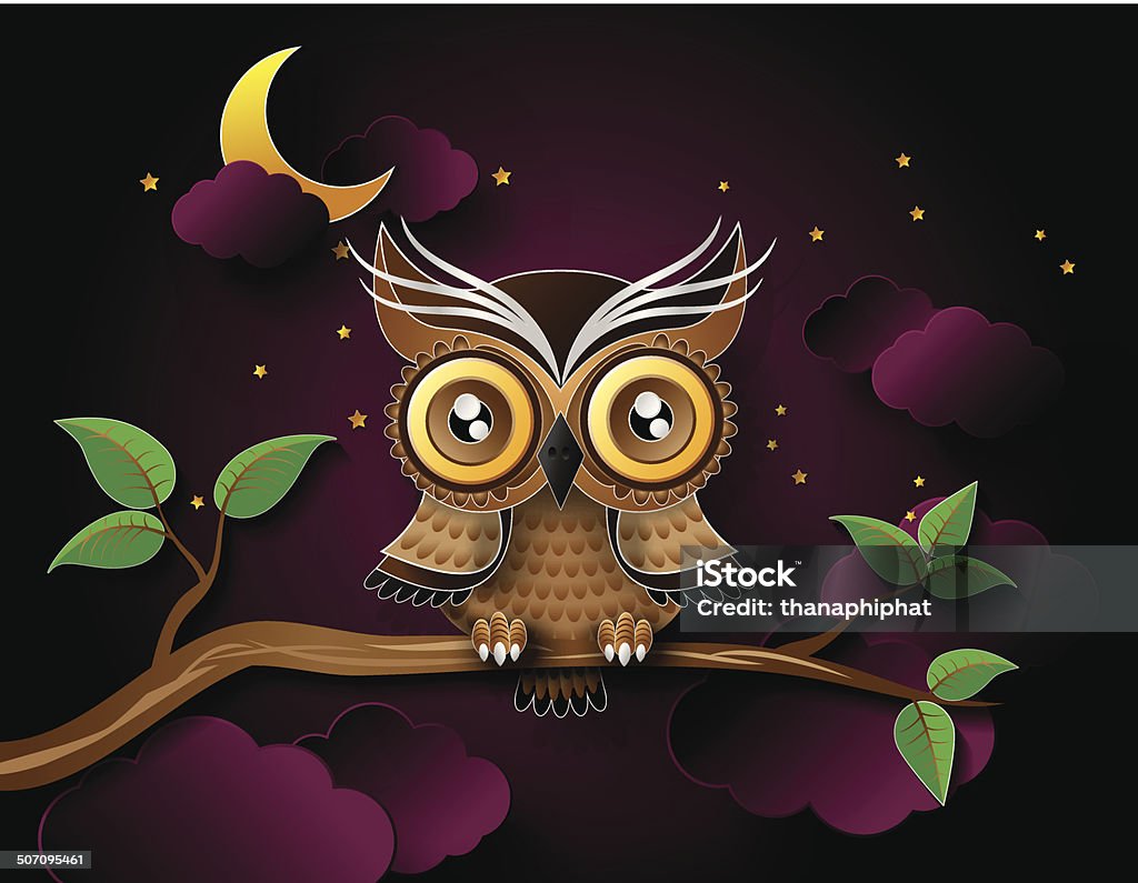 vector of owl and moon. vector of owl hang on the tree wih moon. Animal stock vector