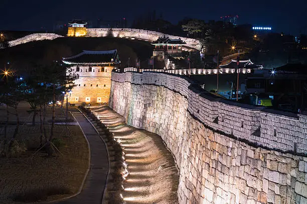 Hwaseong Fortress, Traditional Architecture of Korea in Suwon, South Korea