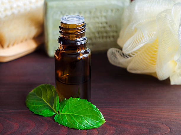 istock Small bottle of essential mint oil 507107878