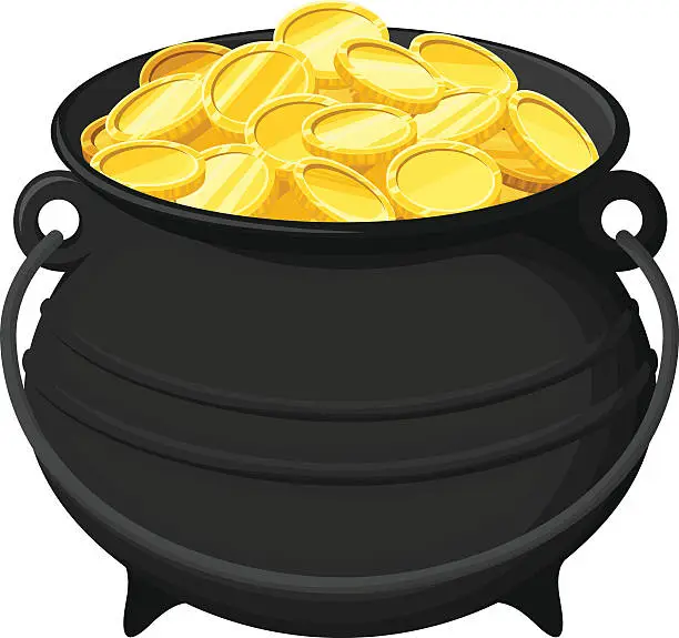 Vector illustration of Pot of gold coins isolated on white. Vector illustration.