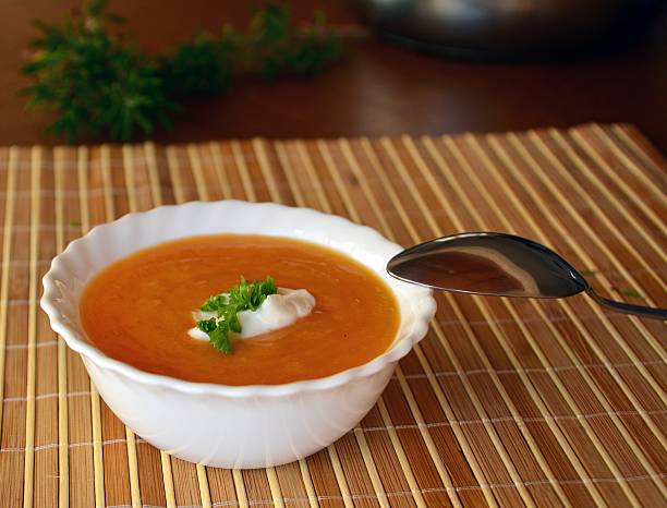 istock Creamy Butternut Squash Soup In Ceramic Bowl On A Table 507111984